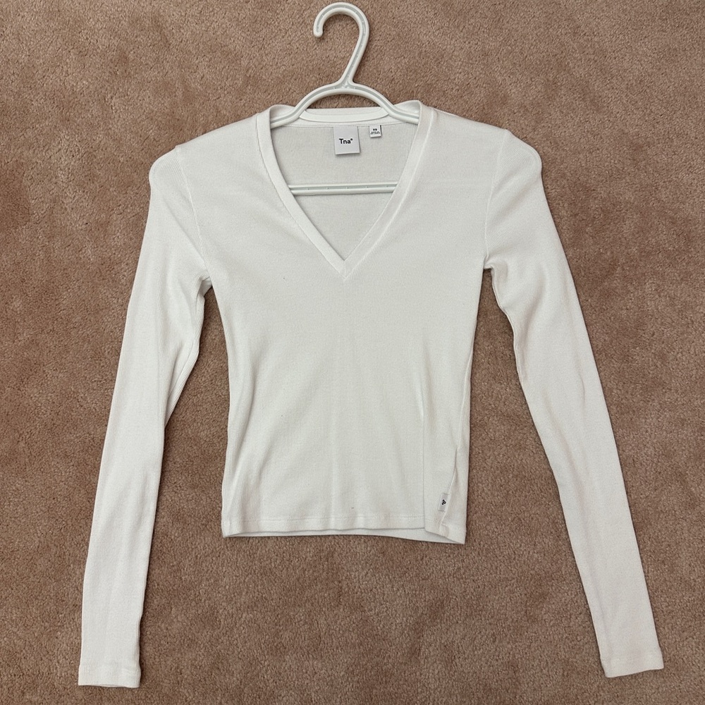 TNA White V-Neck Long Sleeve Top